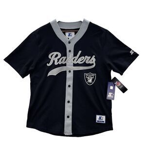 Las Vegas Raiders Starter NFL Baseball Jersey Men's L Black Gray Football Shirt